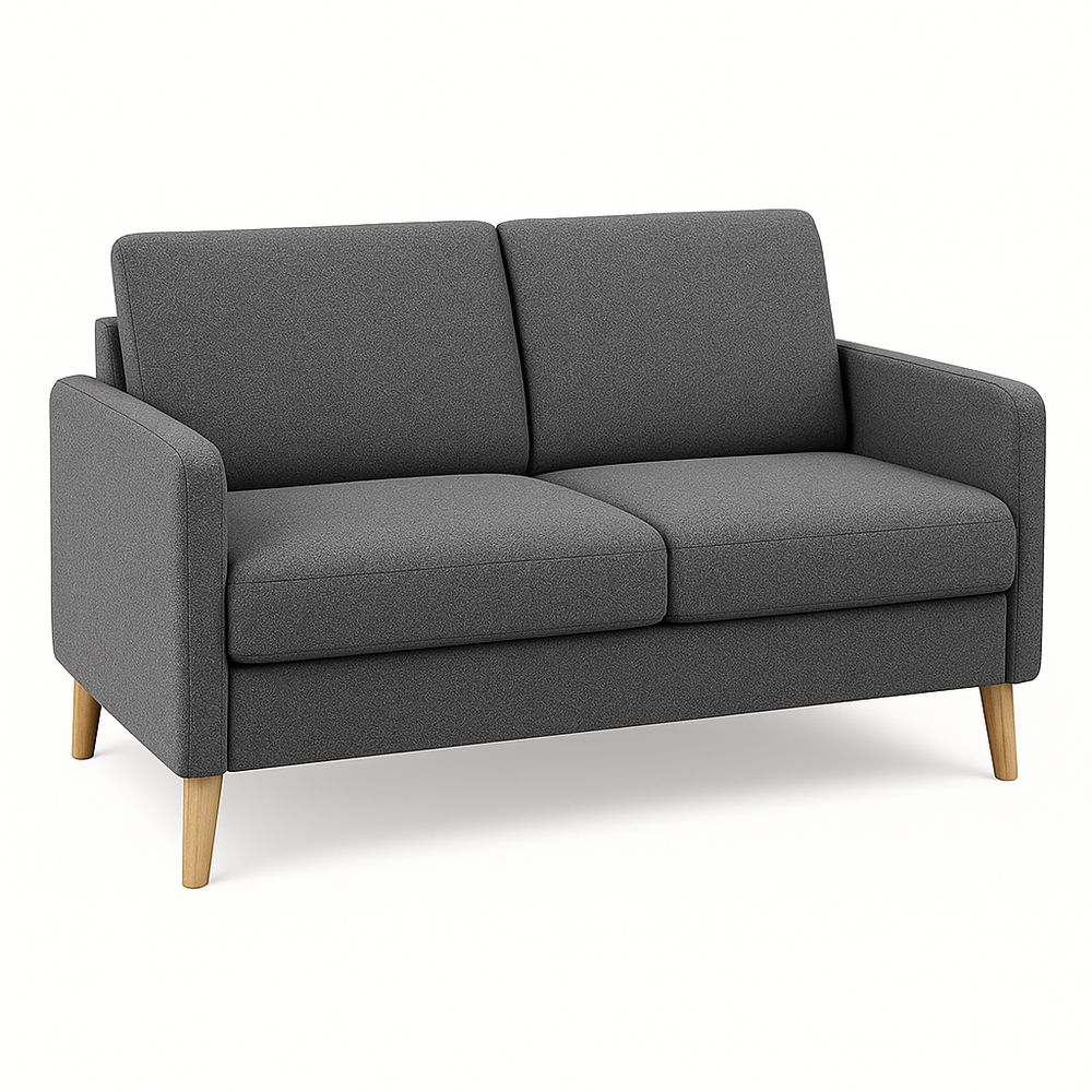 Sofá moderno de 2 plazas,tapizado en tejido gris,patas de madera,estilo escandinavo,ideal para salas de estar y oficinas,cómodo y funcional