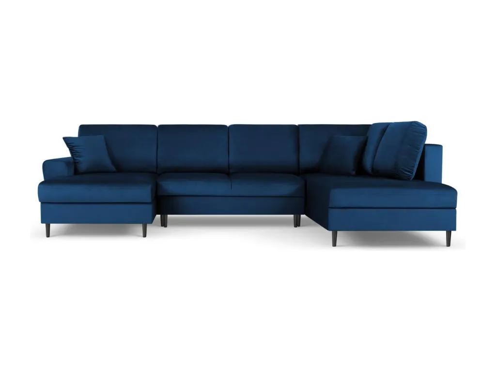 Mobtrendy - Sofá cama panorámico derecho con baúl de almacenaje Mobtrendy 7 plazas de terciopelo azul Mobtrendy - 313x194x88cm 30861wlxl