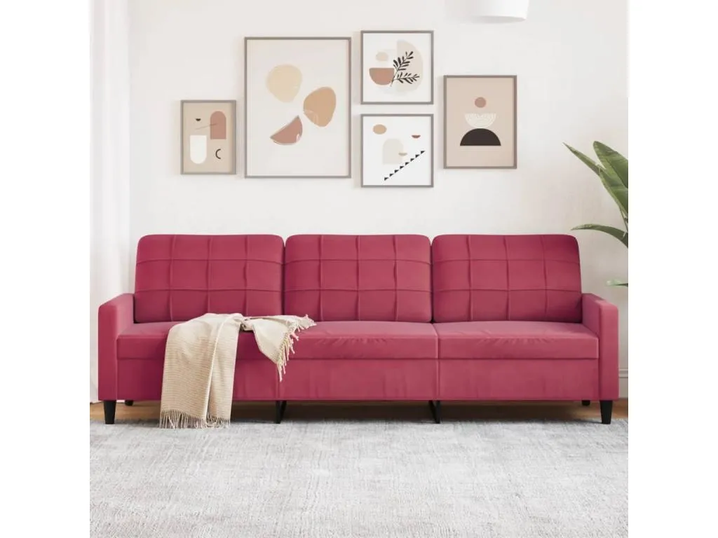 Sofá de 3 plazas de terciopelo rojo tinto 210 cm yrxy43750