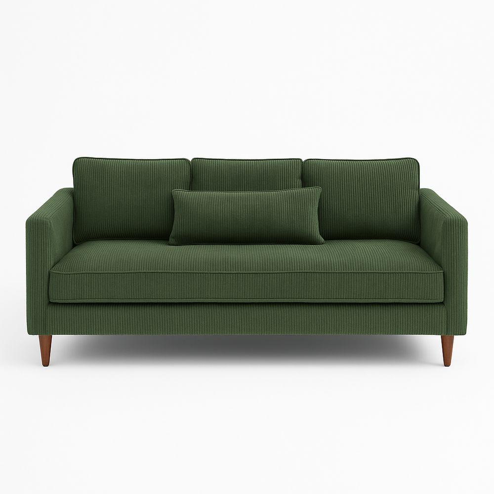 Sofá moderno de 3 plazas en terciopelo verde, sofá tejido acolchado con cojín lumbar, elegante y cómodo para sala de estar