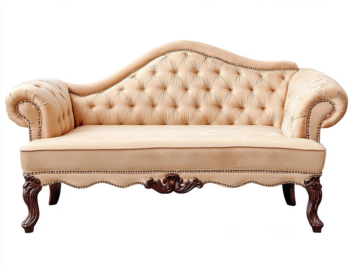 Sofá clásico de 2 plazas con respaldo capitoné y patas talladas 180x80x90 cm