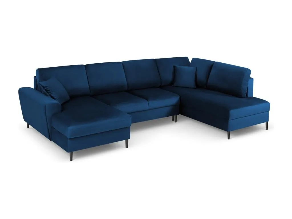 Mobtrendy - Sofá cama panorámico derecho con baúl de almacenaje Mobtrendy 7 plazas de terciopelo azul Mobtrendy - 313x194x88cm 30861wlxl