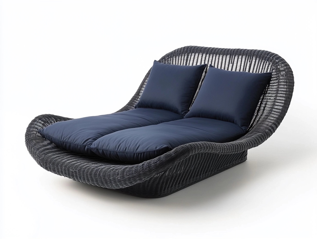 Sofá cama doble de ratán sintético para exterior 180x160cm con cojines azul marino estilo moderno wm2387127