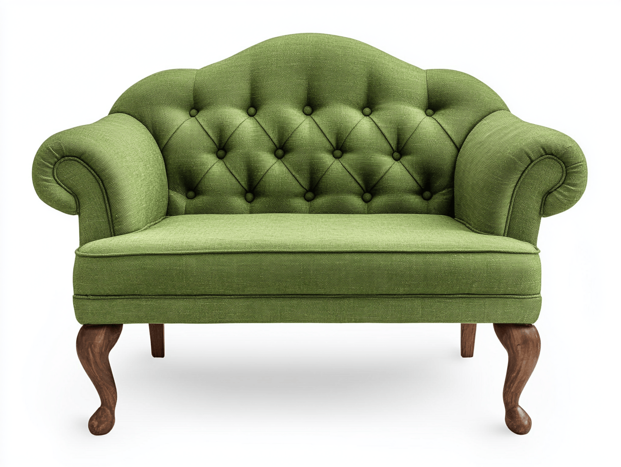 Sofá de Tela Verde Clásico Tapizado con Patas de Madera para Sala de Estar 120x70 cm