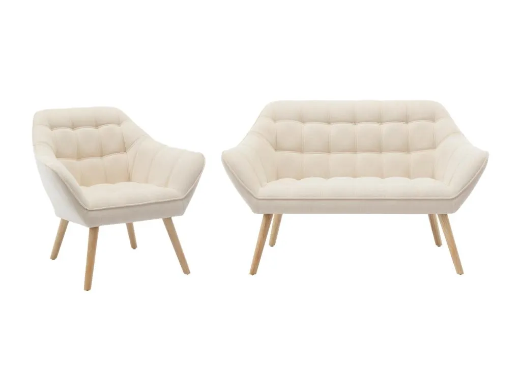 Sofá de 2 plazas y sillón en tela beige PP7751709
