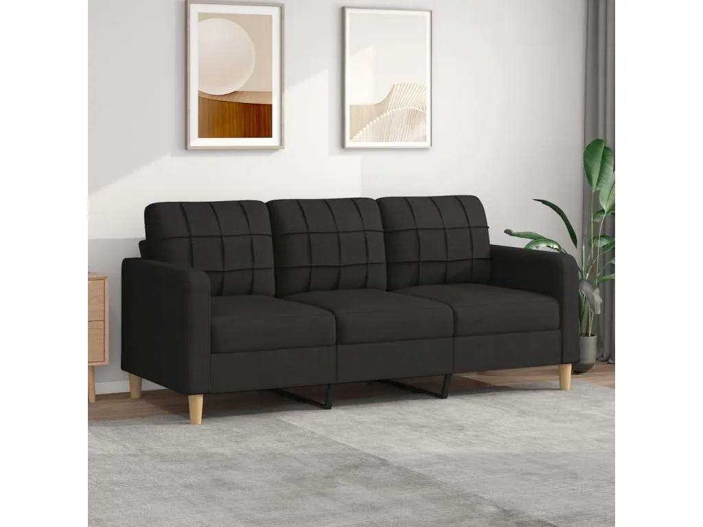 Sofá de 3 plazas de tela negro 180 cm 76302vwqm