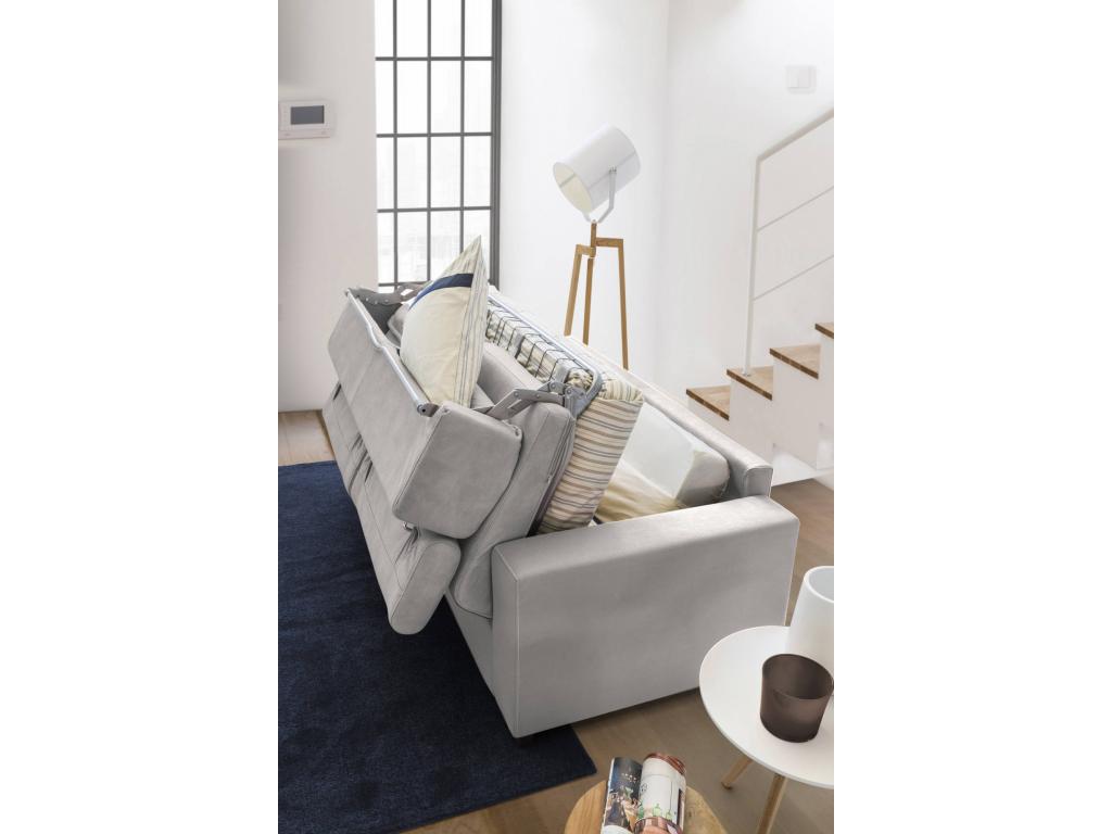 Sofa cama Daanda, Gran Sofá de 2 plazas, 100% Made in Italy, Sofá de salón con apertura giratoria, con reposacabezas ajustable y reposabrazos estándar, Cm 200x95h85, Gris