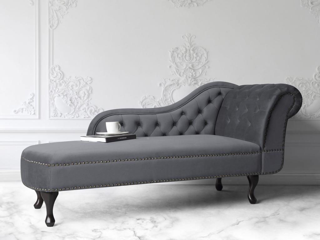 Chaise longue de terciopelo gris derecho NIMES