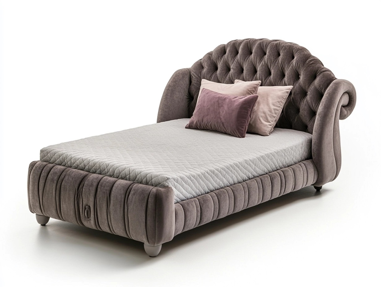 Sofá cama tapizado gris terciopelo estilo clásico 210x120 cm para dormitorio o sala de estar ox7779781