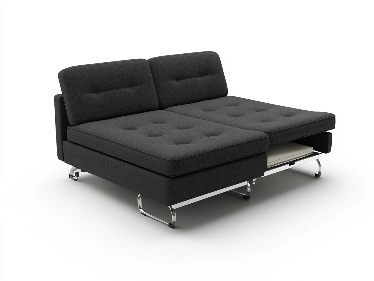 Sofá cama moderno negro con almacenaje para sala 200x140 cm estructura de metal y tela funcional LT5150603