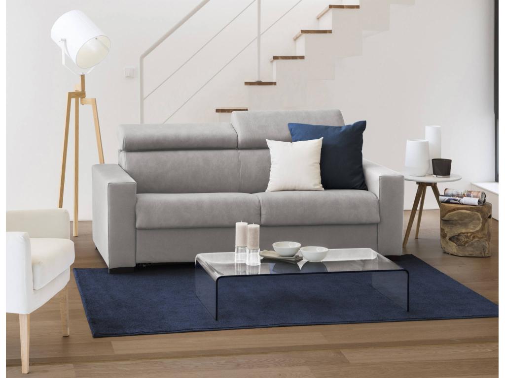 Sofa cama Daanda, Gran Sofá de 2 plazas, 100% Made in Italy, Sofá de salón con apertura giratoria, con reposacabezas ajustable y reposabrazos estándar, Cm 200x95h85, Gris