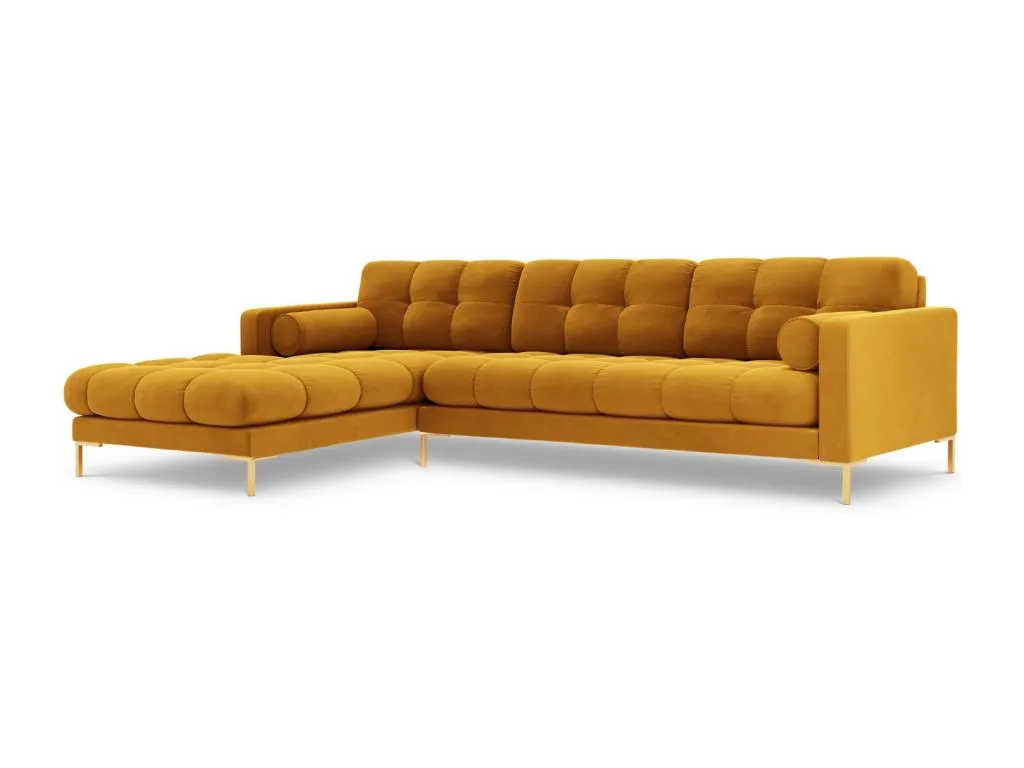 Sofá esquinero izquierdo Nidovia de 5 plazas en terciopelo amarillo 293x185x75 cm. rxi3745437