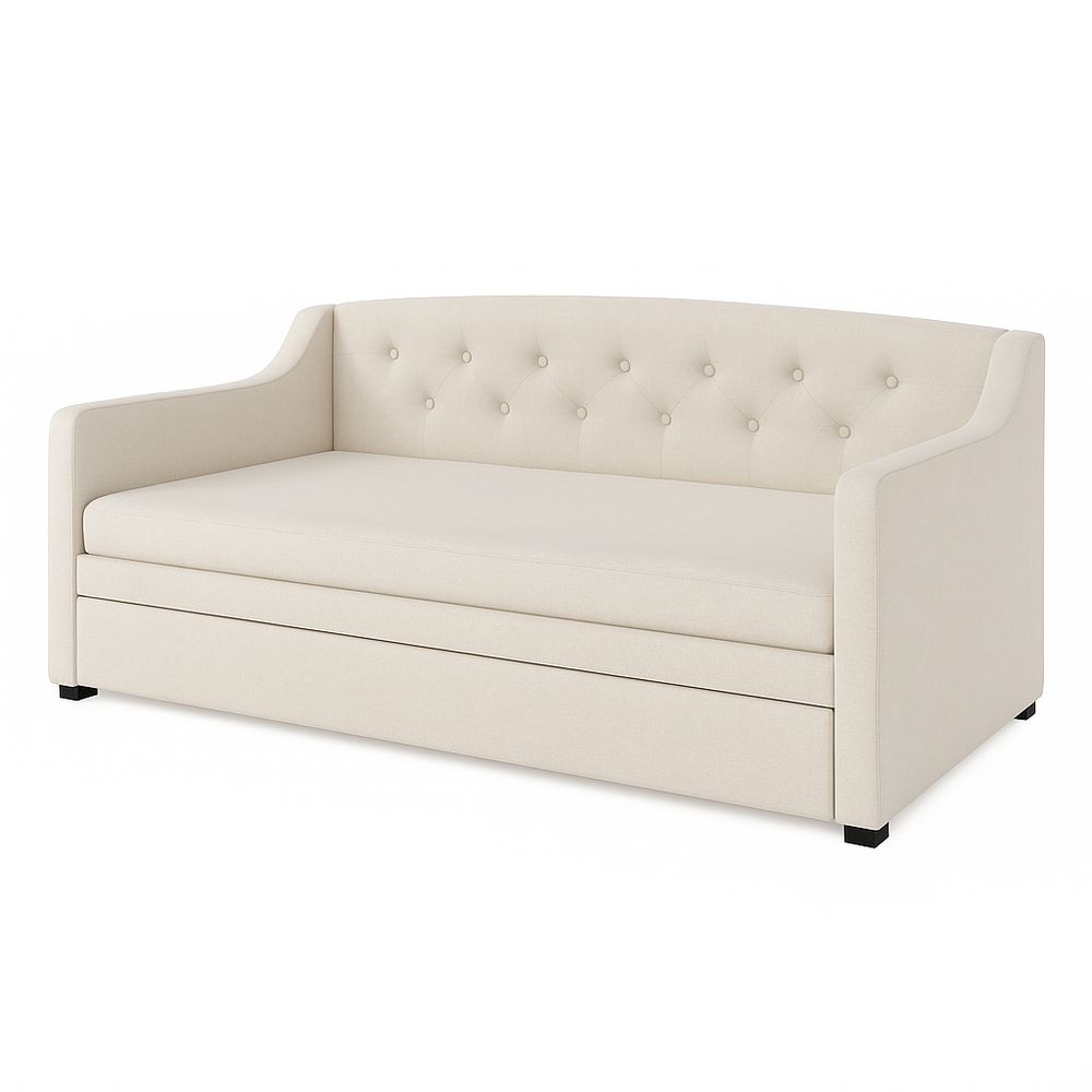 Sofá Cama Estilo Moderno con Estructura de Madera y Tapizado en Tela Beig,Funcional y Elegante para Salas de Estar