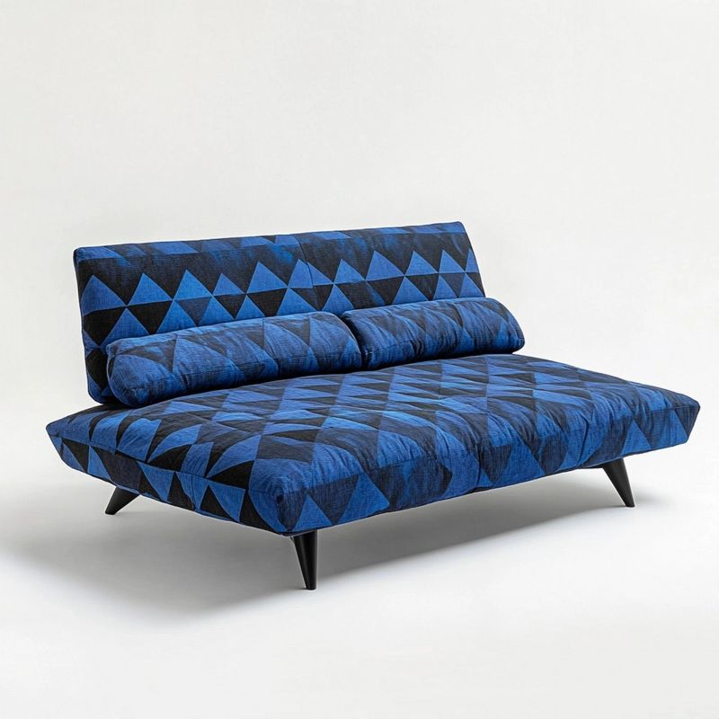 Sofá Cama Azul/Negro Geométrico Salón Moderno Convertible 200x120 cm Terciopelo