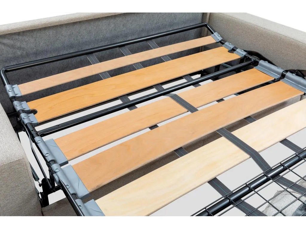 Sofá cama de 4 plazas tipo italiano en piel sintética gris Nidovia, somier de láminas 160 cm, colchón de 18 cm. ulr129349