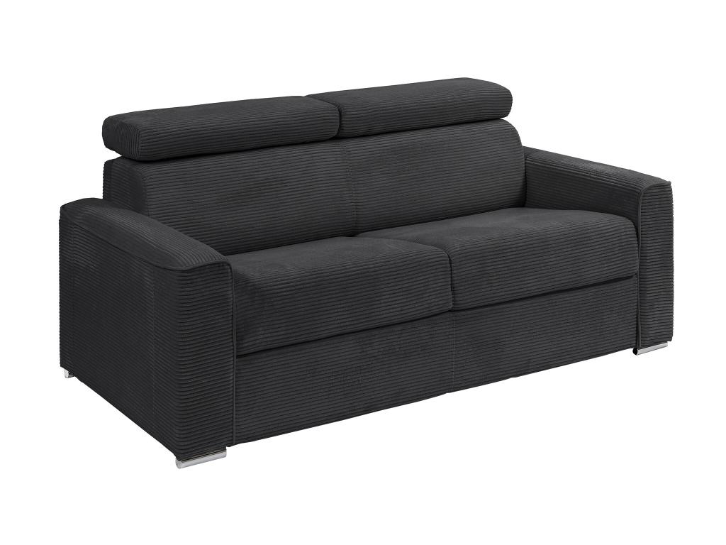 Sofá cama de 4 plazas de pana gris - Somier de láminas de 160 cm - Colchón de 14 cm - VIZIR