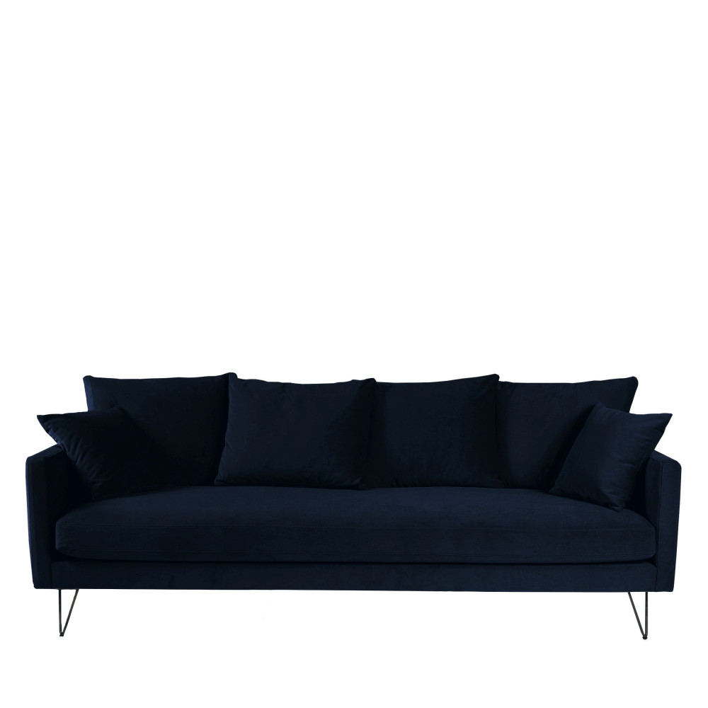 Sofá convertible de 4 plazas en terciopelo con patas de metal negro, color azul marino ut3274h2