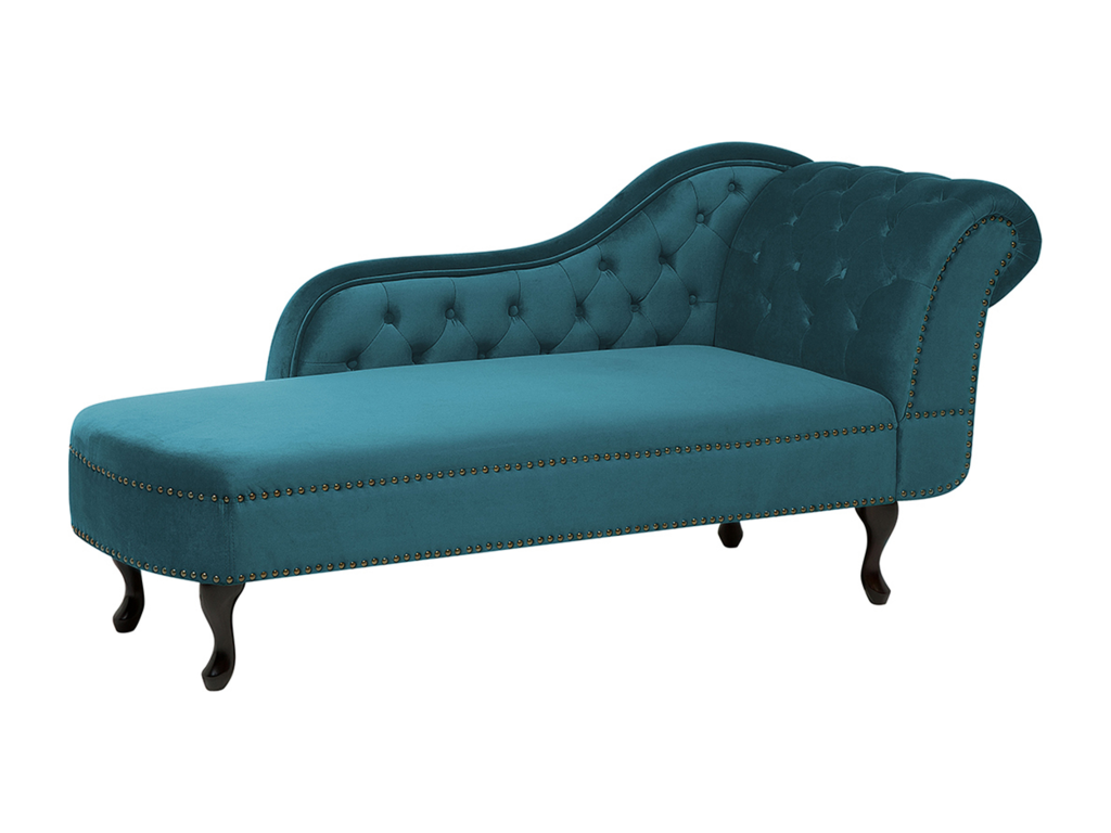 Chaise longue de terciopelo verde azulado derecho NIMES