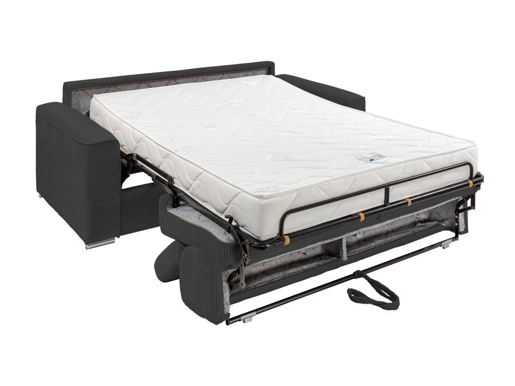 Sofá cama de 4 plazas de pana gris - Somier de láminas de 160 cm - Colchón de 14 cm - VIZIR
