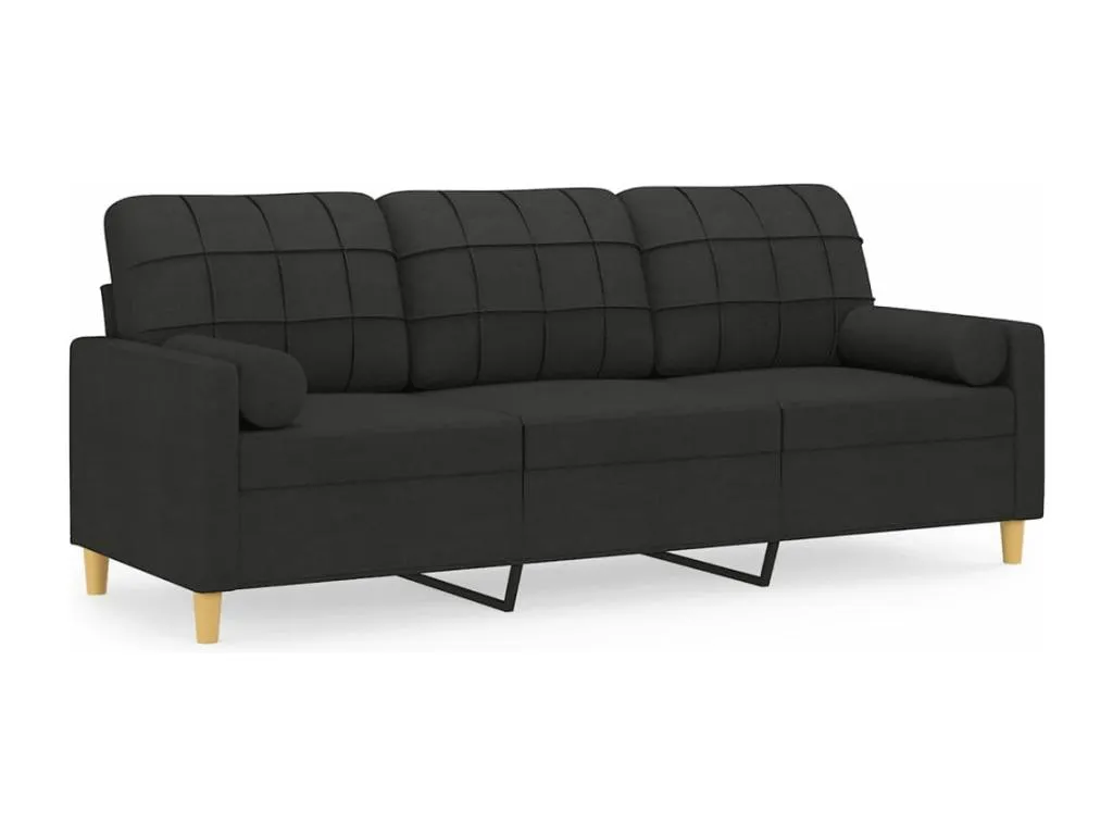 Sofá de 3 plazas con cojines tela negro 180 cm