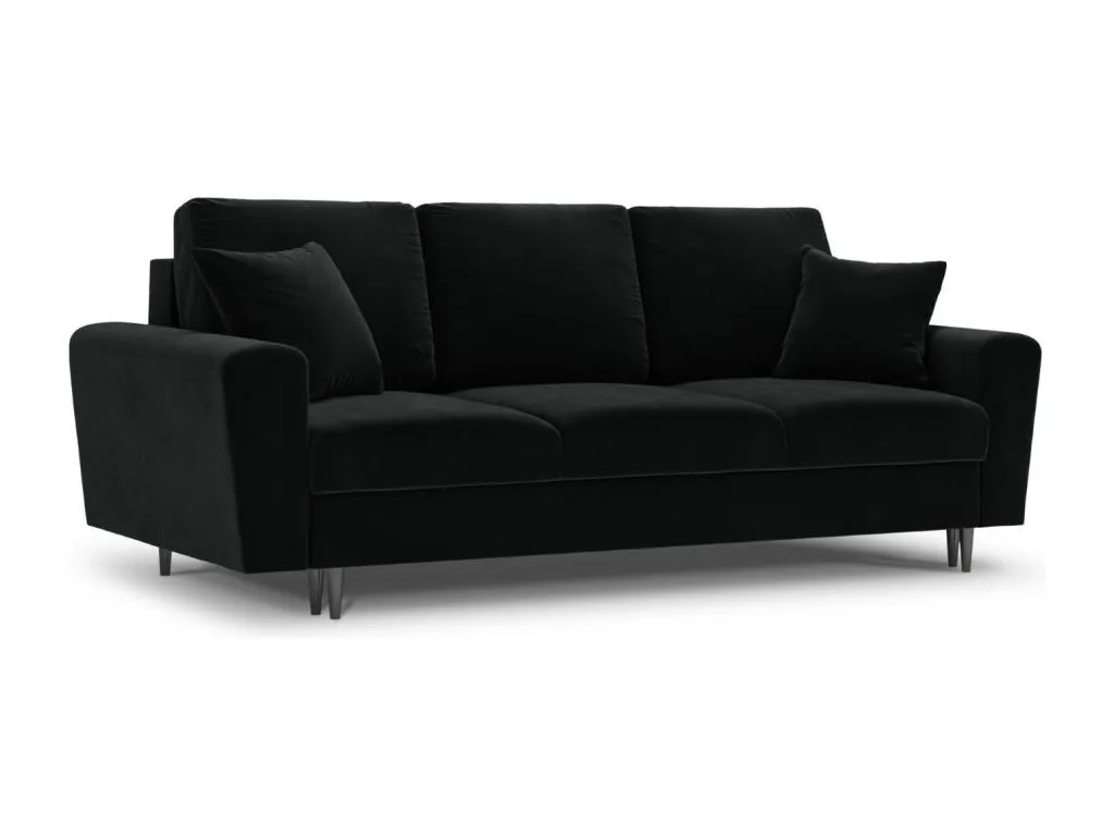 Lluesmamuebles - Sofá cama con baúl de almacenaje Lluesmamuebles 3 plazas de terciopelo negro - 235x100x88cm