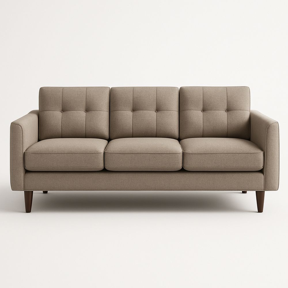 Sofá 3 plazas beige con diseño de botones y cojines desmontables 210×85×80 cm