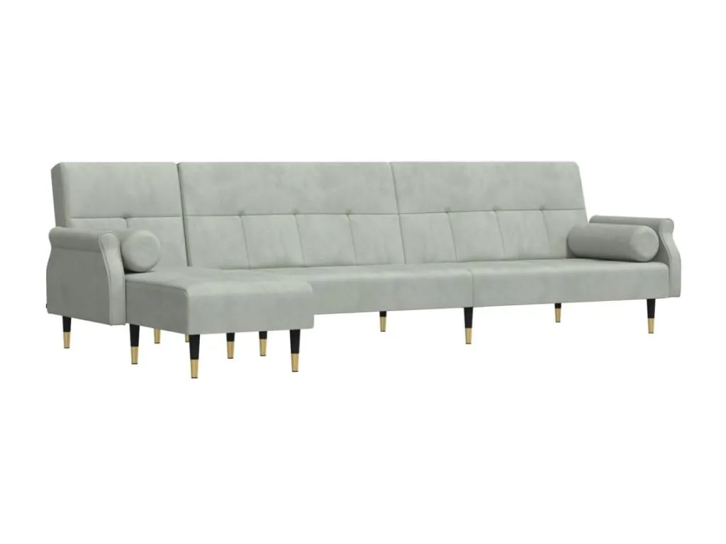 Sofá cama en forma de L terciopelo gris claro 271x140x70 cm 95305hhis