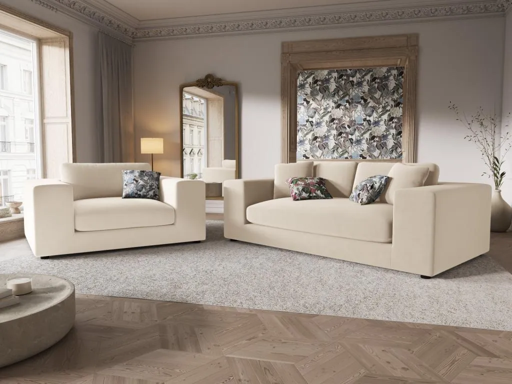Alkifurniturees - Sofá Alkifurniturees 3 plazas de terciopelo beige - 220x122x72cm FZME96495