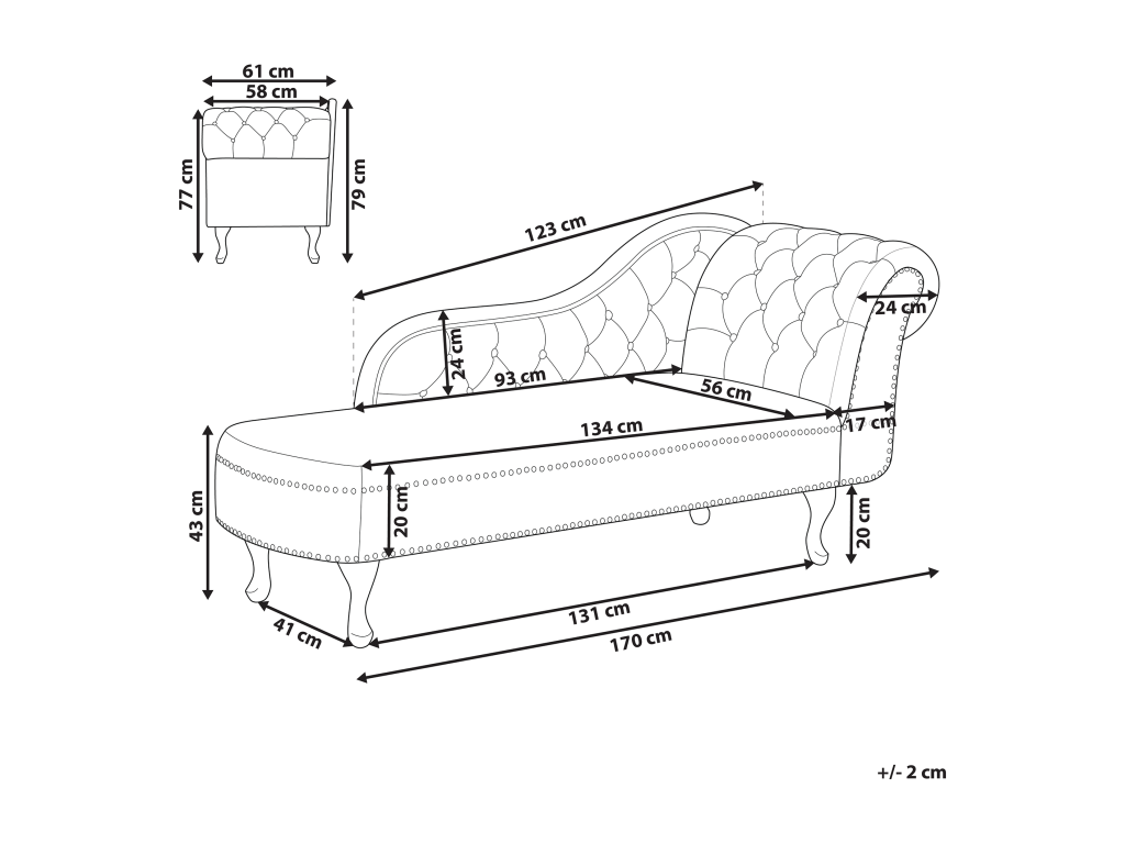 Chaise longue de terciopelo verde azulado derecho NIMES
