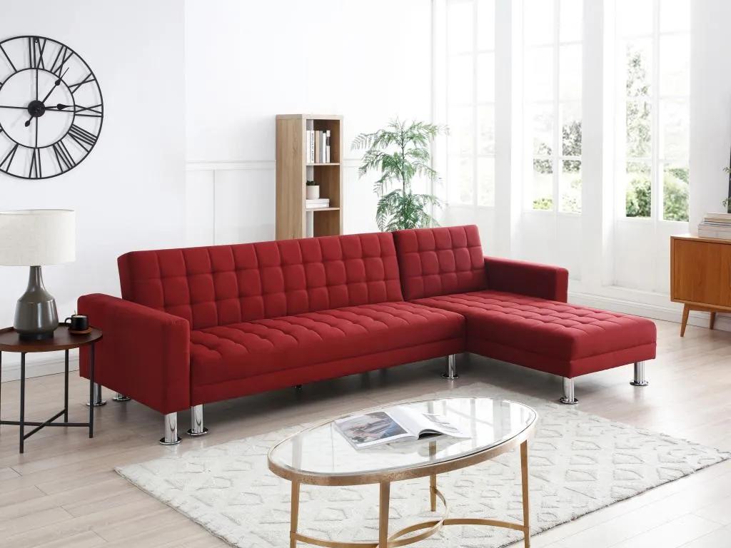 Sofá cama rinconero Decounico - Ángulo reversible - Tela - Rojo