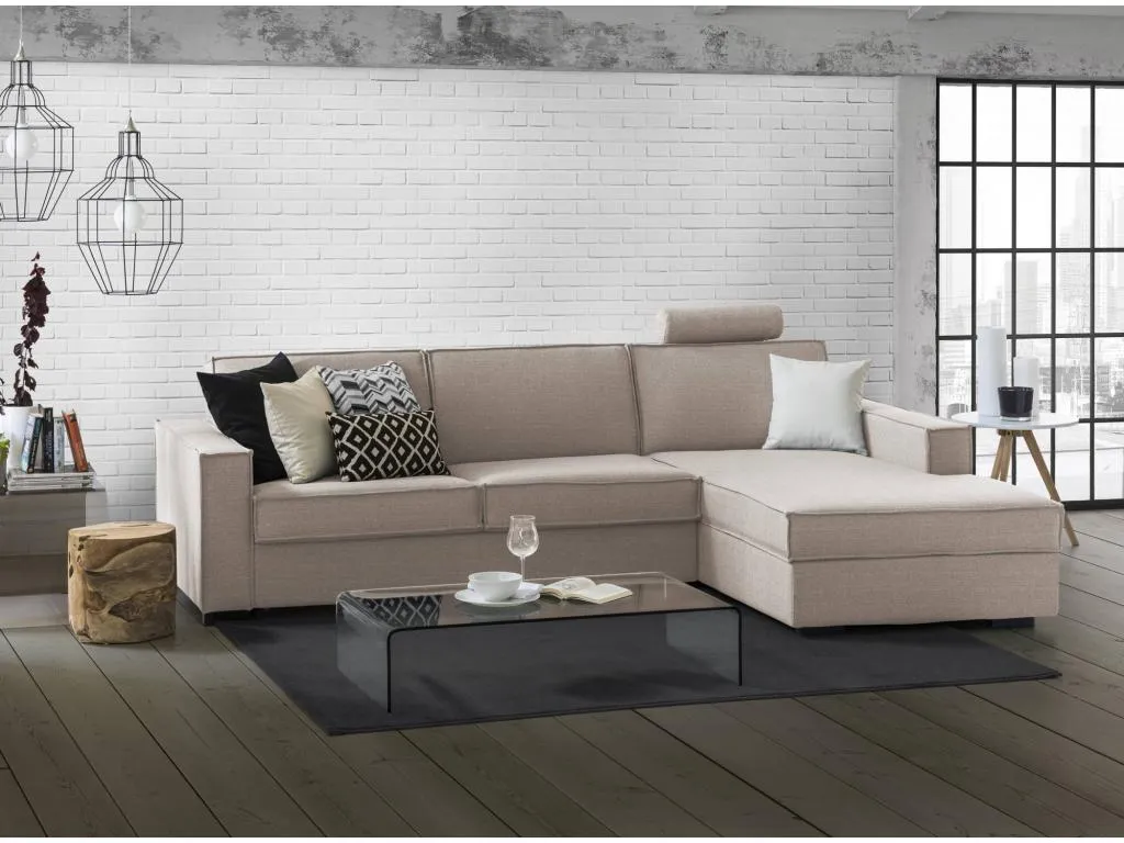 Sofa cama Homepleno Sofá de esquina Made in Italy Sofá con apertura giratoria Península contenedor derecha con reposabrazos delgados icjo48095