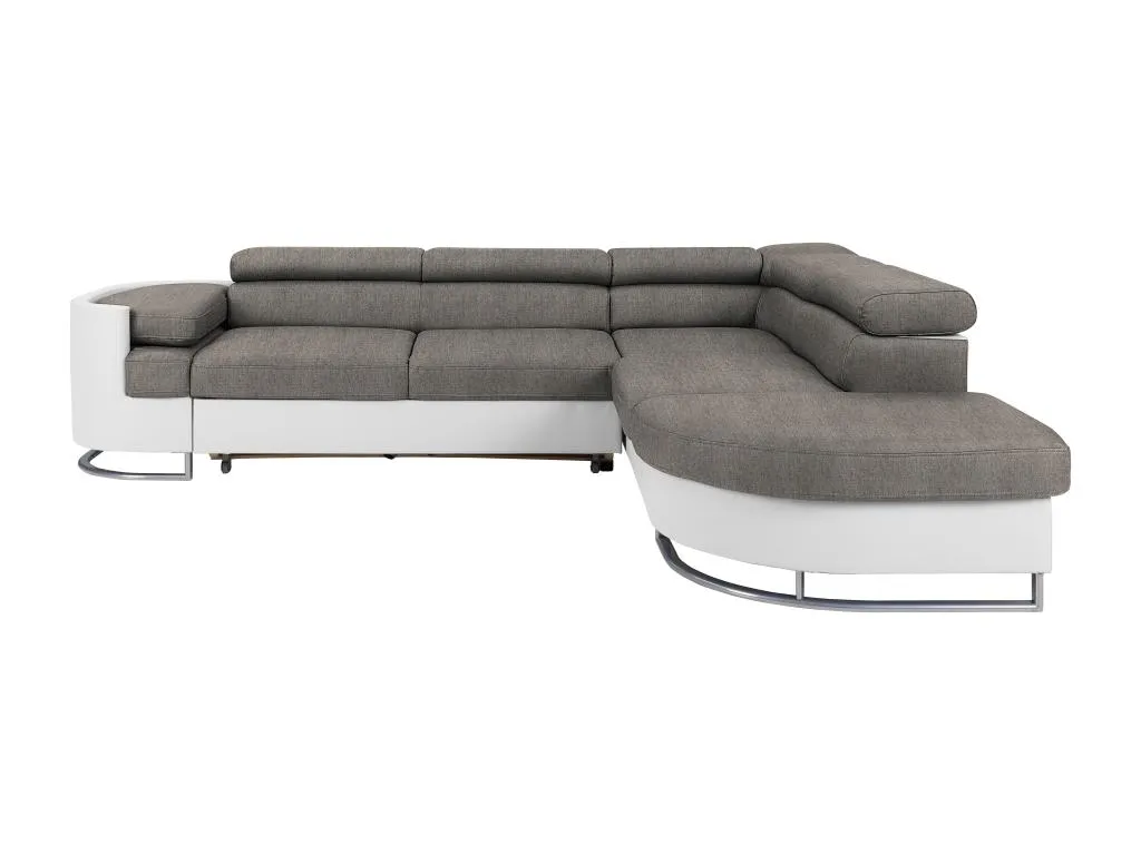 Sofá cama esquinero derecho en imitación cuero blanco y gris Sancaldeco II PWLU28028