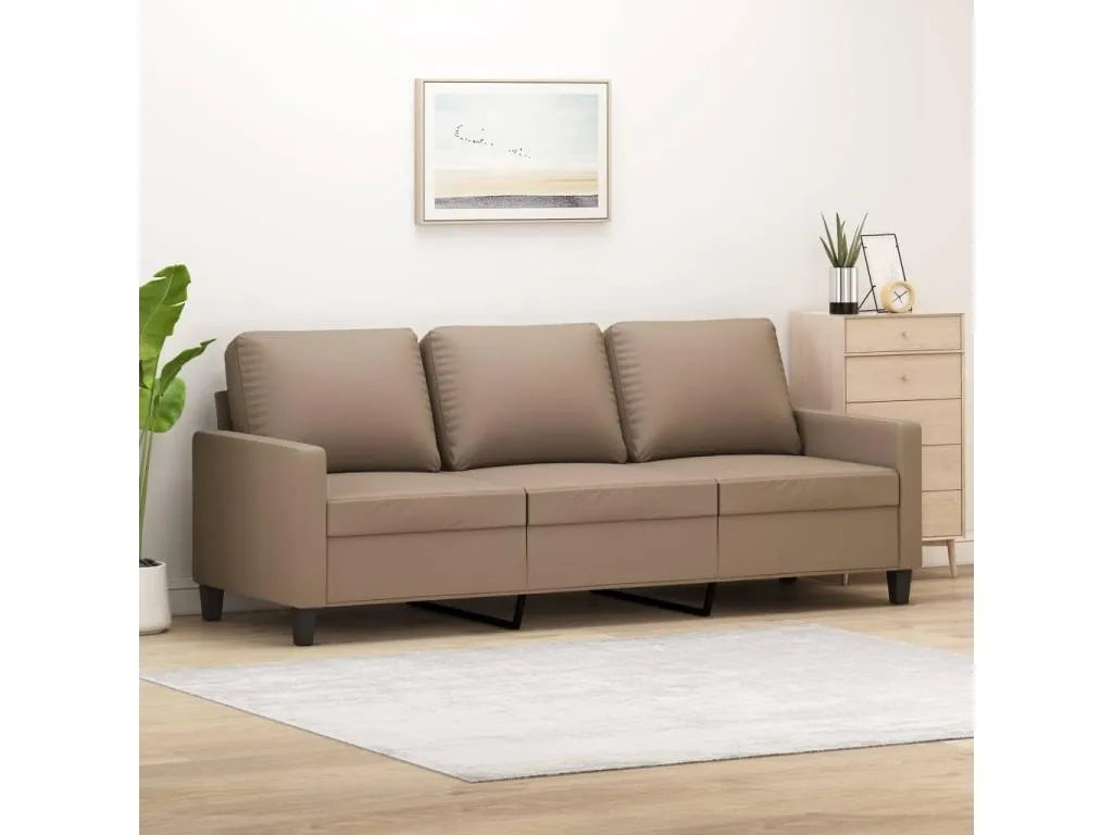 Sofá de 3 plazas de cuero sintético color capuchino 180 cm anzb24486