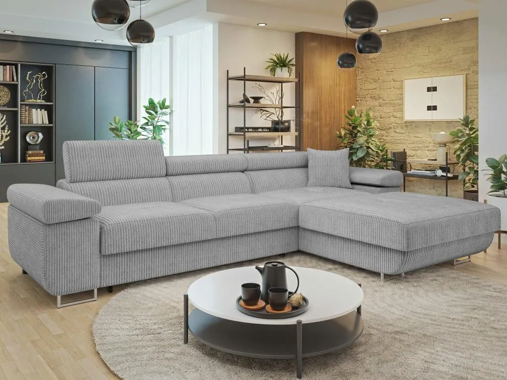 Sofá rinconero Alkihogares S102 Gris Función de descanso Caja de ropa de cama 280x170cm