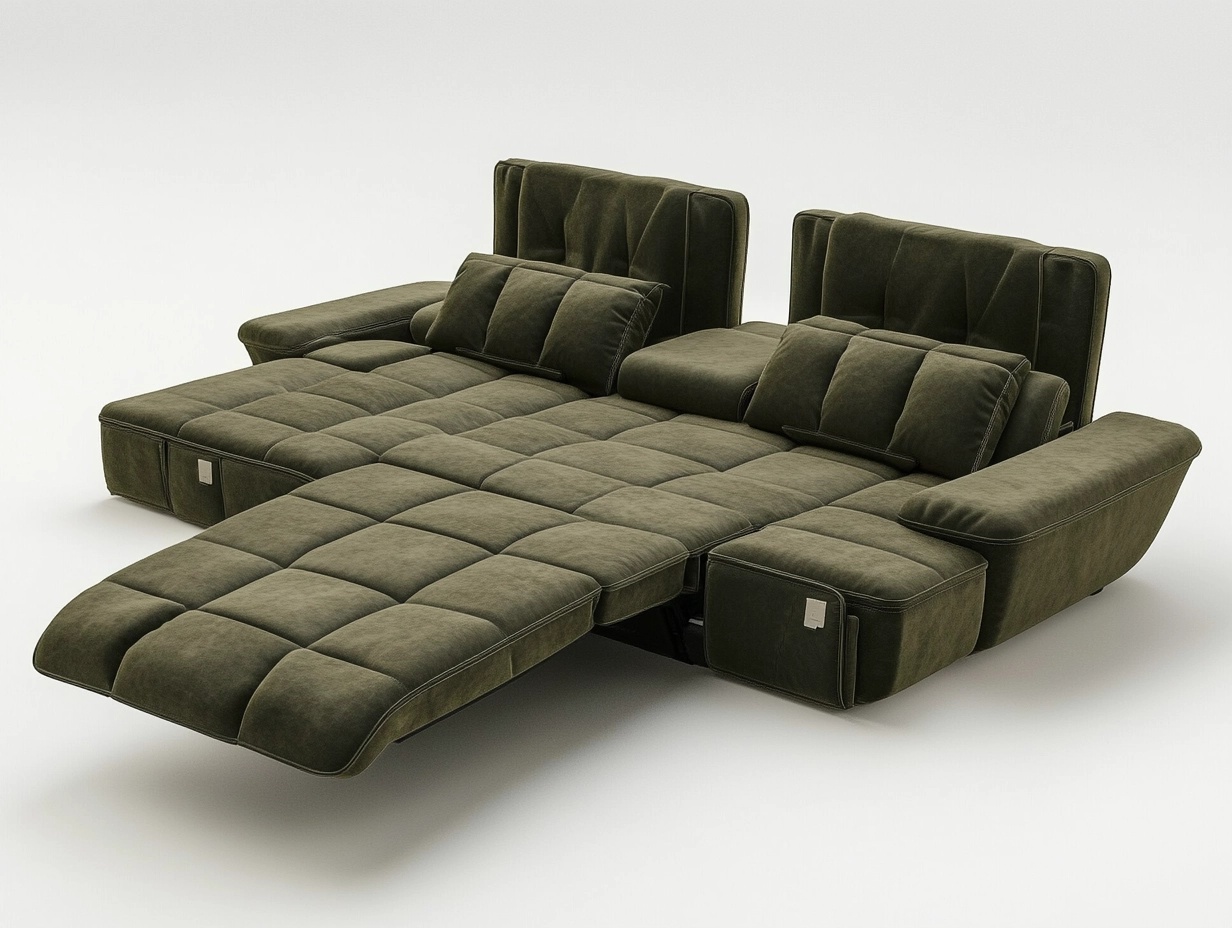 Sofá cama convertible moderno verde oliva para sala de estar de terciopelo tamaño grande multifuncional WQ0076182