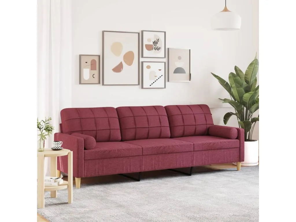Sofá de 3 plazas con cojines tela rojo tinto 210 cm 66611ksij